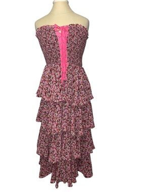free the roses pink dress Free the Roses Multi Floral Contrast Ruffled Mini Dress - Pink